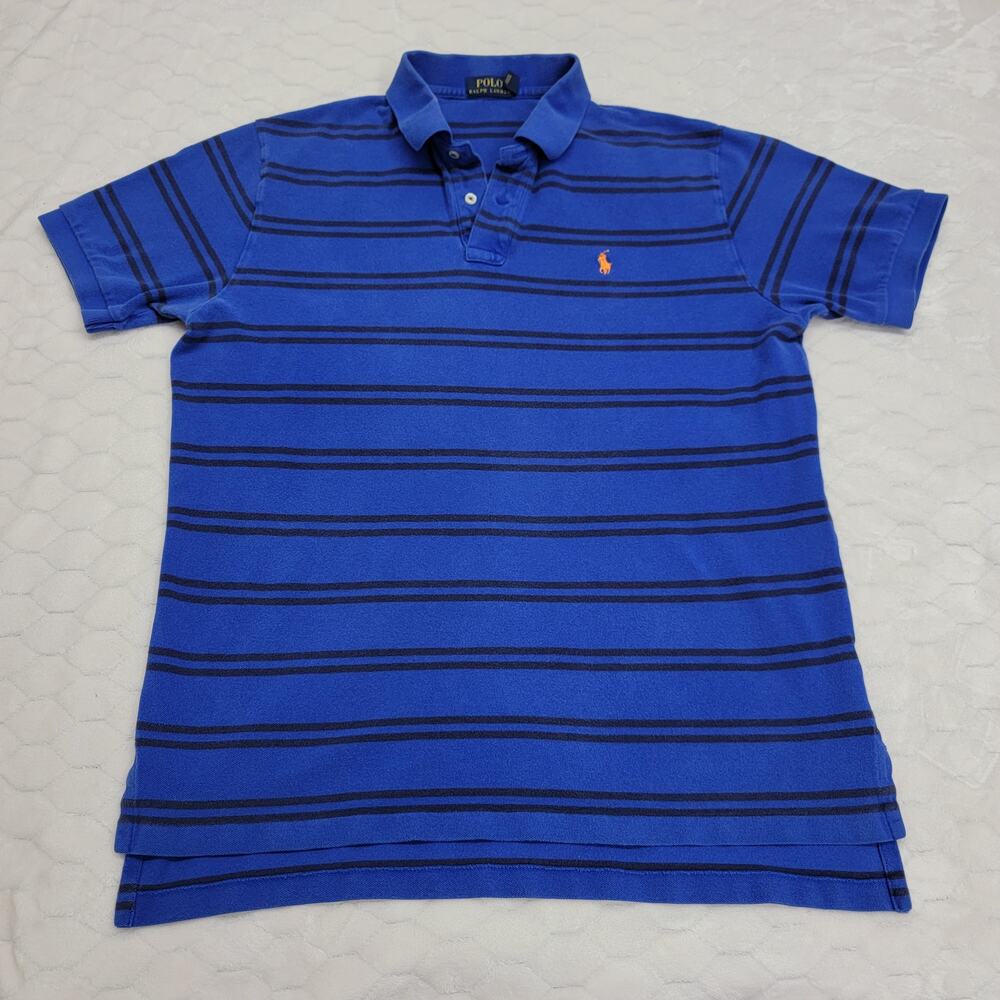 Polo Ralph Lauren Shirt Mens XL Blue Striped Short Sleeve Mesh Knit Pony Polo